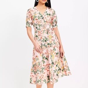 NWT LOFT Leafed Dobby Stripe Shirtdress Size 4, Midi Length